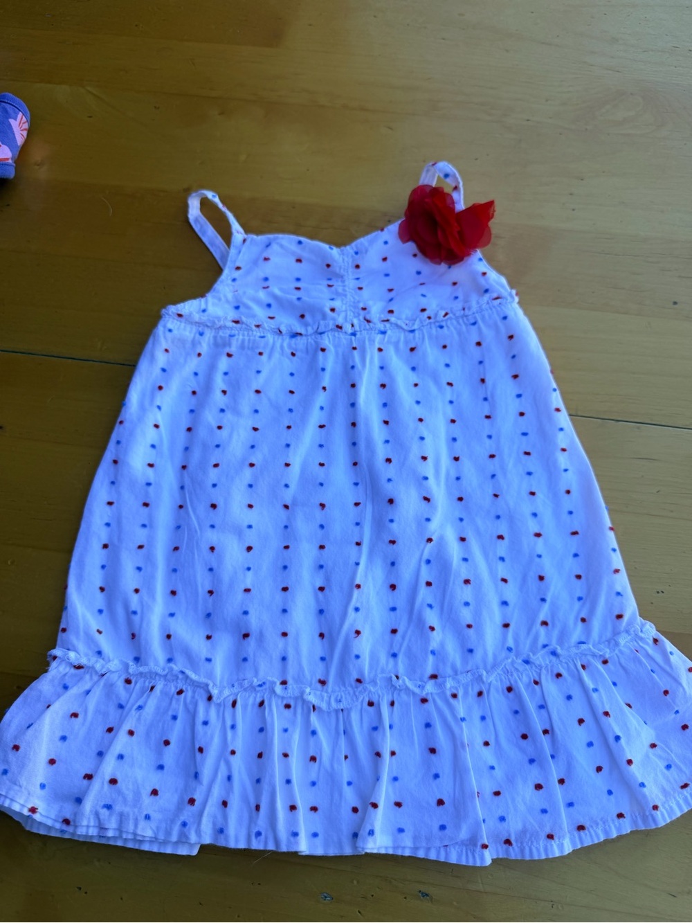 Wonderkids White Sundress with Red Flower and Red & Blue Dot Detail